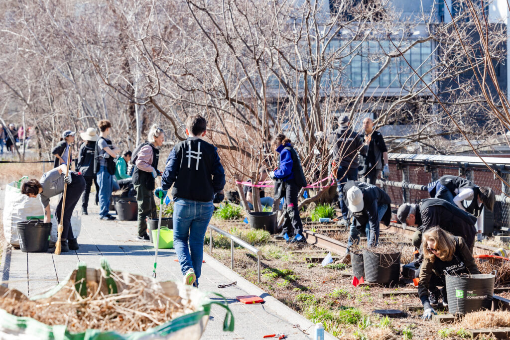 Volunteers participate in Spring Cutback on the High Line