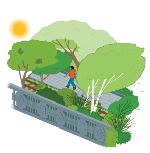 graphic of a person walking on the High Line