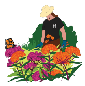 Graphic of a woman working in the gardens